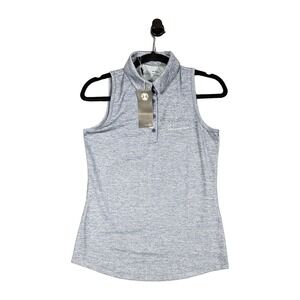 Under Armour Womens Sleeveless Polo Shirt Blue Heathered HeatGear Fitted Small